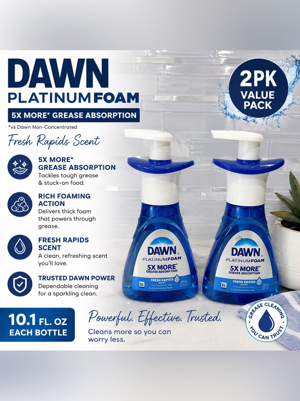 Dawn Platinum Foam Dish Soap Pump - Fresh Rapids Scent (Blue) 2pk